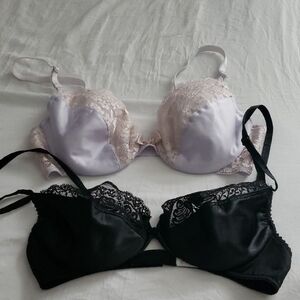 VINTAGE '92 OSCAR DE LA RENTA 2 LOT BUNDLE  Lace Trimmed Bra Set SZ 34C